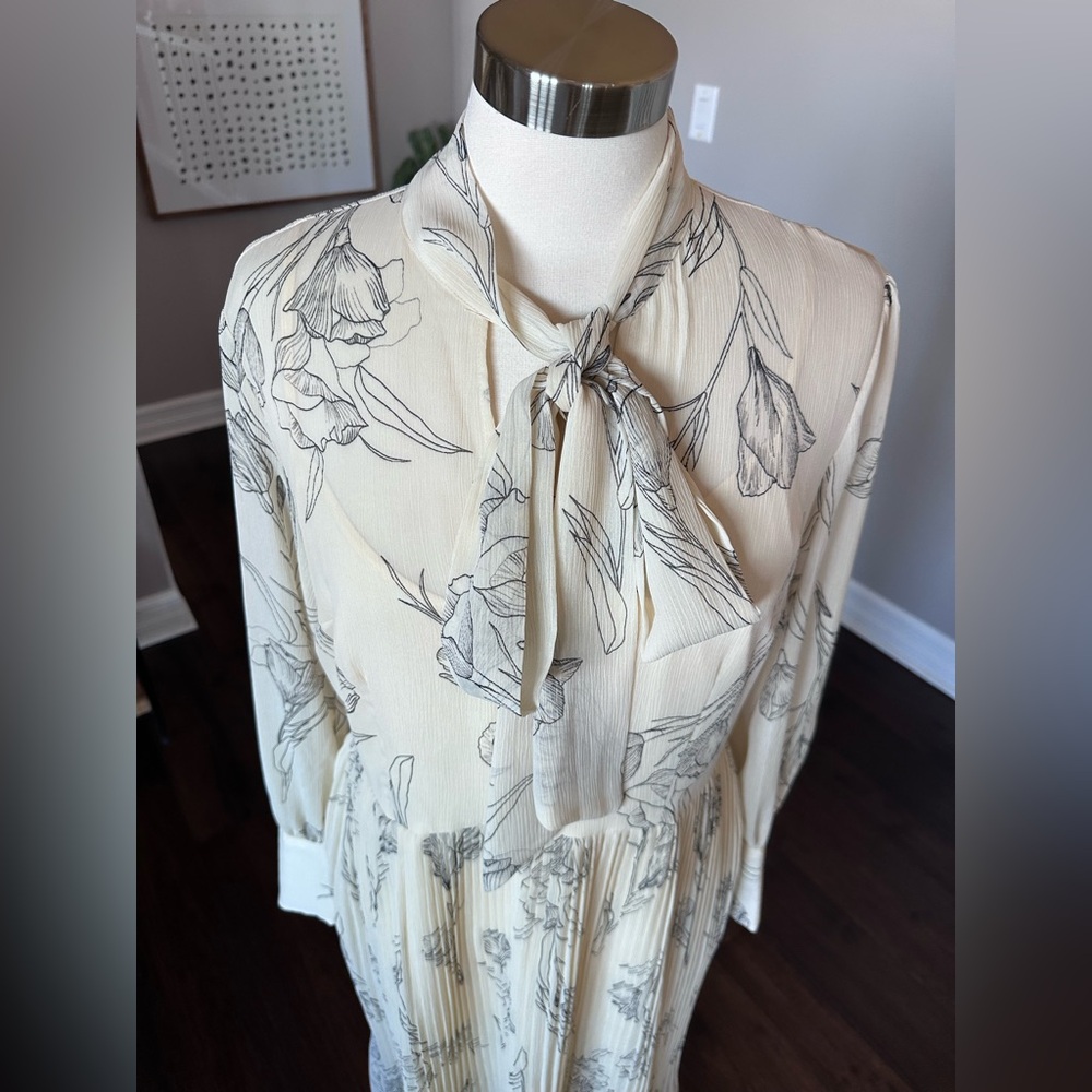 A New Day Flowy Fairy Floral Chiffon Long Sleeve Maxi Dress Ivory/Black LG NWT - Picture 2 of 13